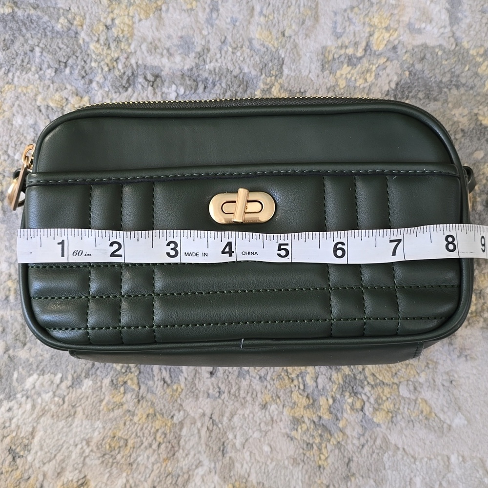 Quilted Faux Leather Crossbody Bag | Forest Green Phone Bag | Triple Compartment - Picture 11 of 16